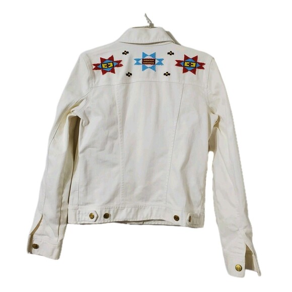 Lauren Jeans Co Womens Sz Small Aztec Beaded White Denim Jacket - Picture 2 of 10